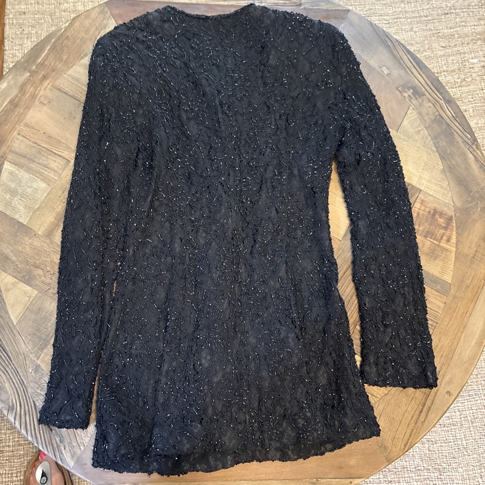 Carmen Marc Valvo  Black Lace Beaded Jacket Size 6 Vintage Lined Formal - Picture 5 of 8